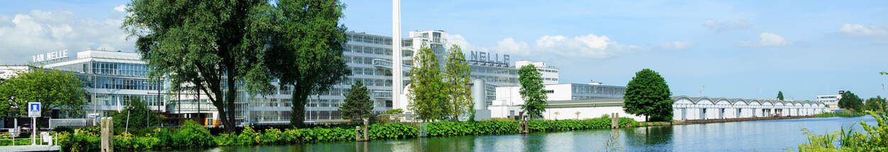 The Van Nelle Factory in Rotterdam; with factory garden and adjacent to water