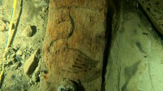 Transom with the engraved image of a swan