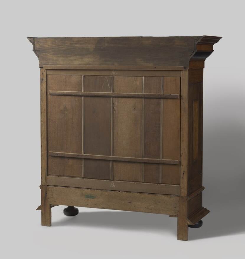 Photo of the rear of a wooden cabinet from the Netherlands Art Property Collection (NK Collection)